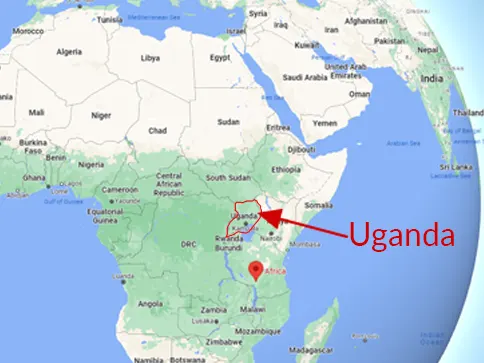 Map of Africa from Google Maps showing Uganda