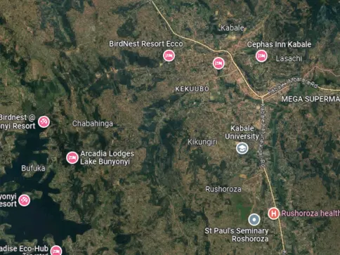 Layered map of the Kabale area from Google Maps